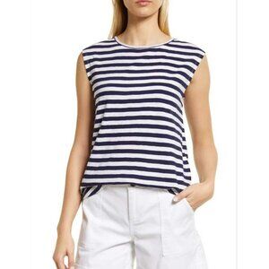NEW Caslon Tie Back Open Striped Navy Charm Cap Sleeve Top Tee Shirt Tank NWT S